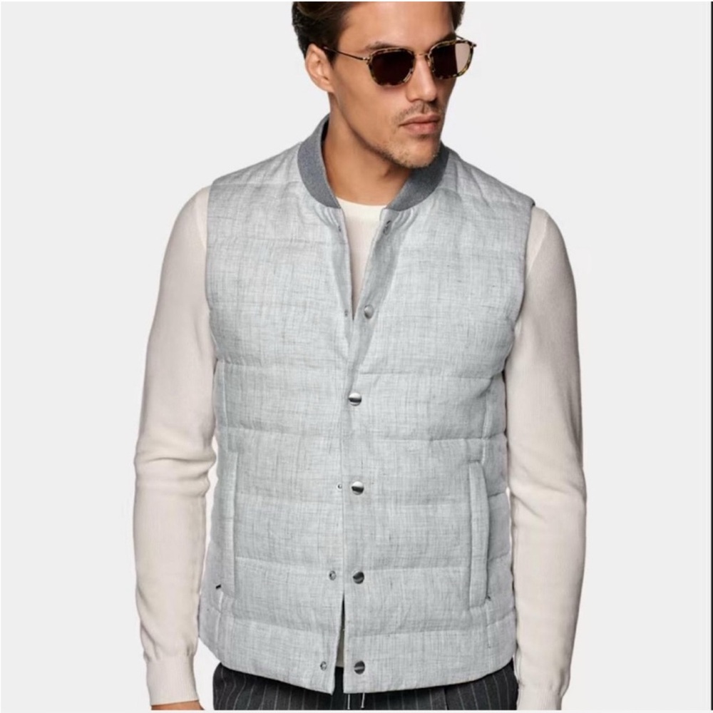 NWT Suitsupply Bodywarmer Chengdu Rib Snap vest light gray Men’s XL